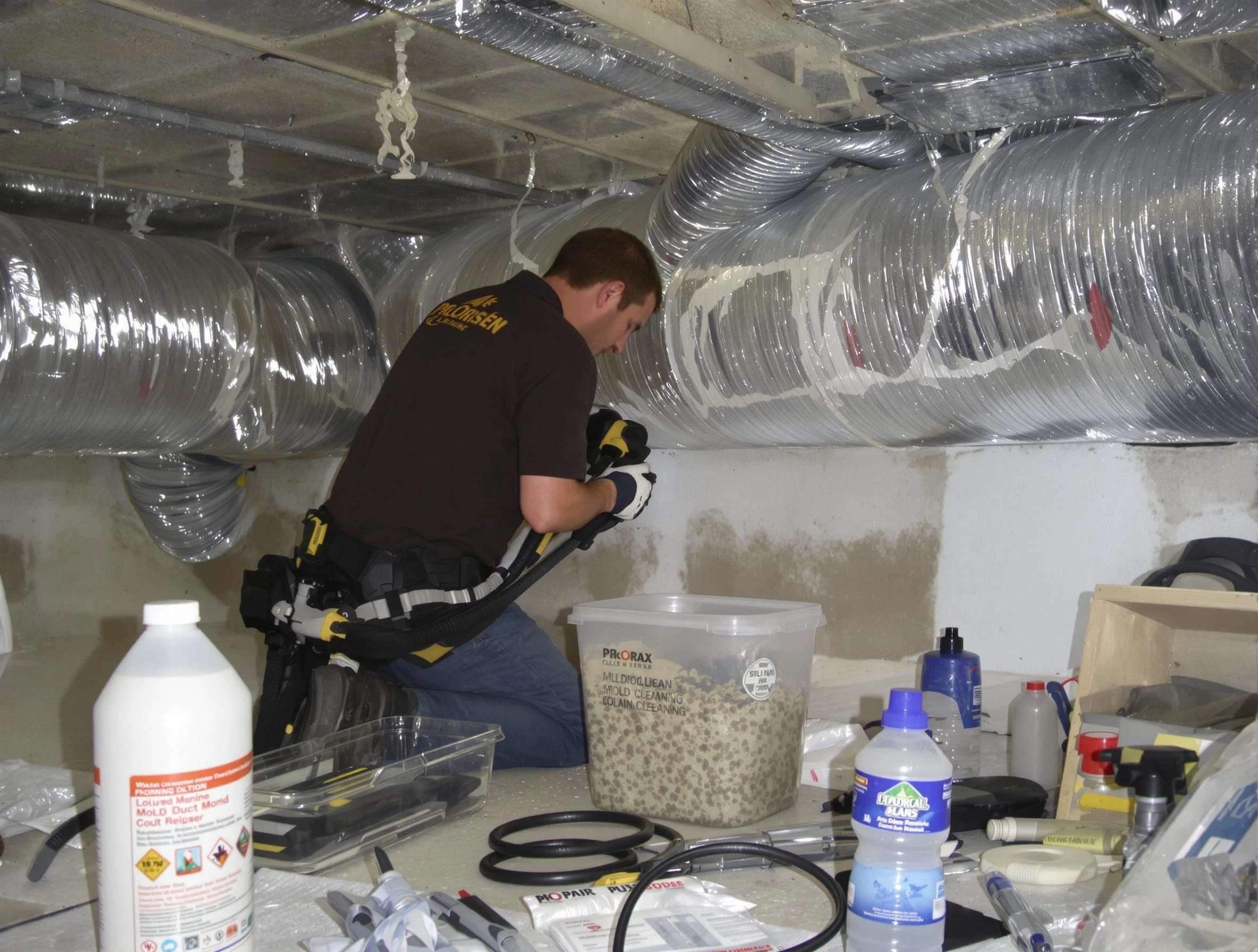 Greensburg Air Duct Cleaning specialist performing professional mold removal from air ducts in Greensburg
