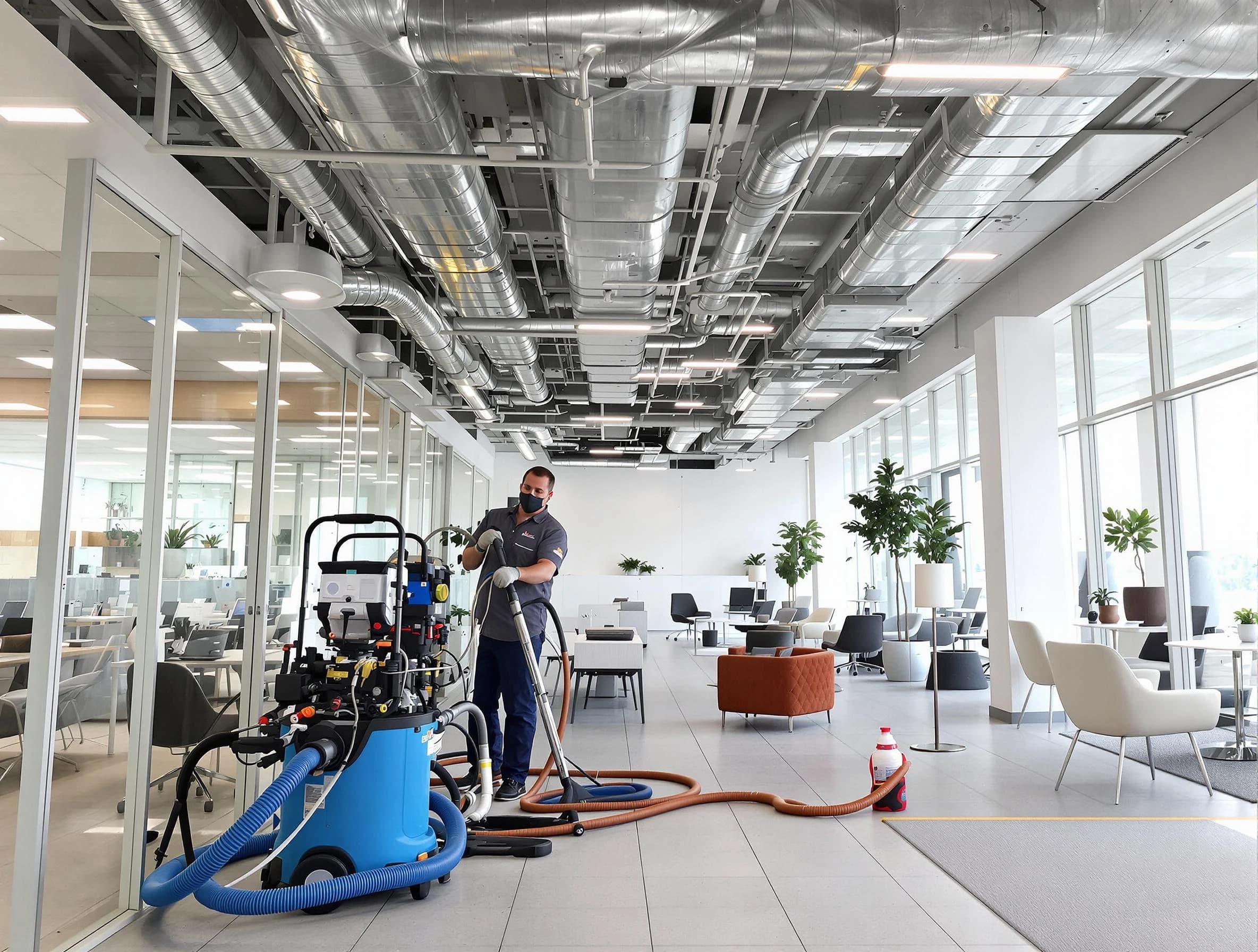 Greensburg Air Duct Cleaning team conducting comprehensive commercial duct cleaning at a business location in Greensburg